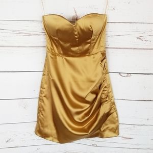 Naked Wardrobe | The Statement Gold Satin Mini Dress NEW